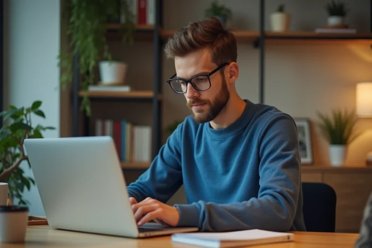 Homme en tenue décontractée dans un bureau à domicile