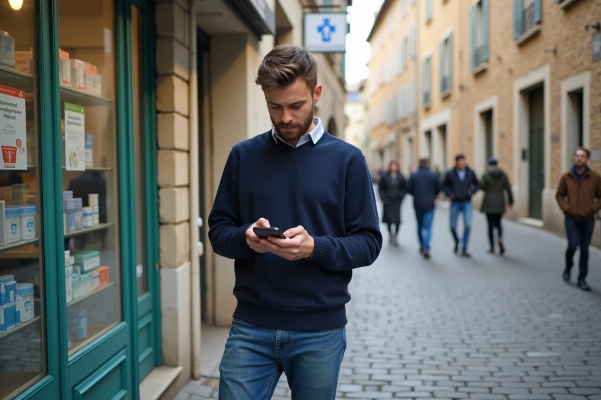 Jeune homme consulte une application de rendez-vous à Montbrison