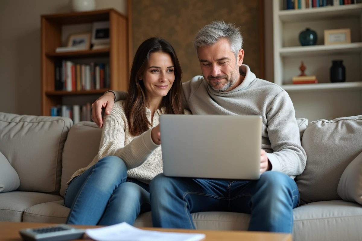 Couple consultant un site bancaire sur ordinateur portable pour gérer leur épargne et leur livret A